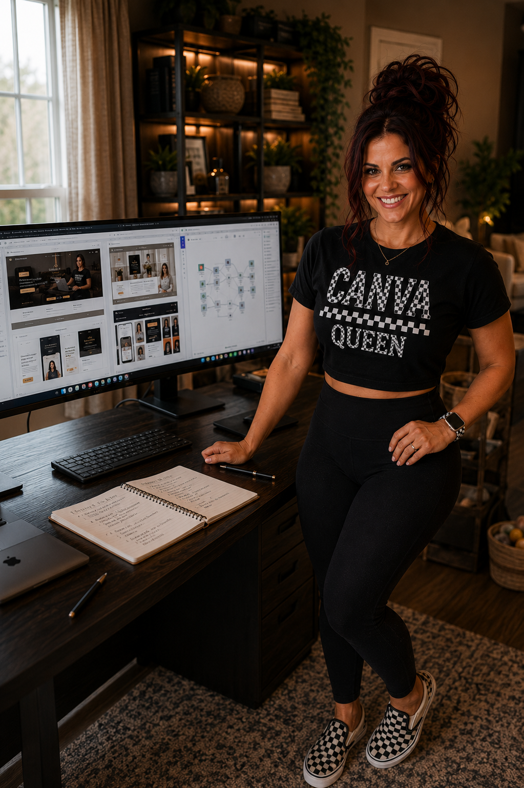 Mallory working on Canva graphics