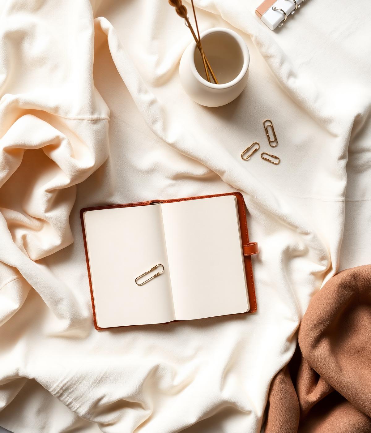 Notebook and workspace flatlay